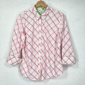 🔥 3/$15 🔥Izod Button Down Shirt Floral Cuffs Lightweight Preppy Boho Grandma L